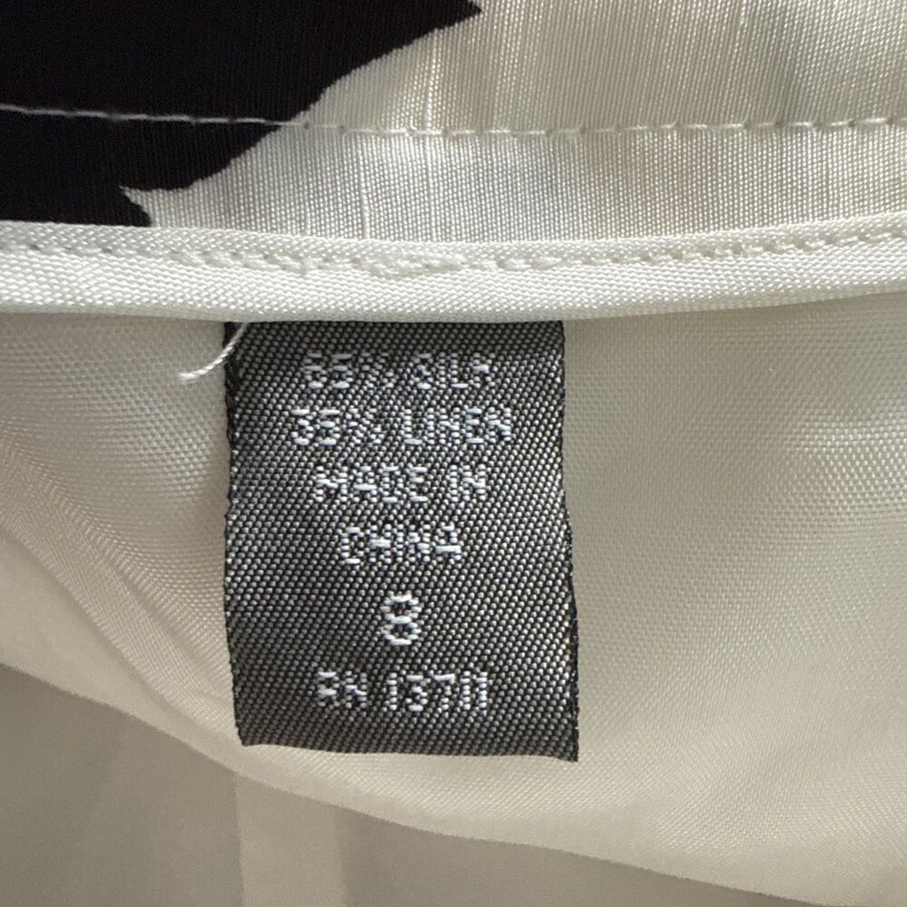 Kate Hill Silk & Linen Black White Floral Straight Leg Trouser Pants Women Sz 8 - Picture 4 of 7